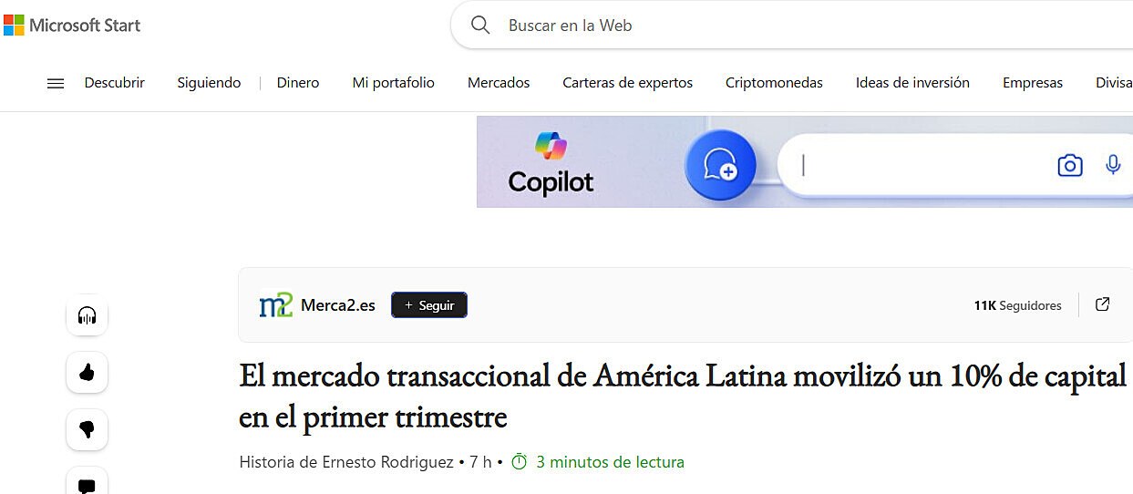 El mercado transaccional de Amrica Latina moviliz un 10% de capital en el primer trimestre